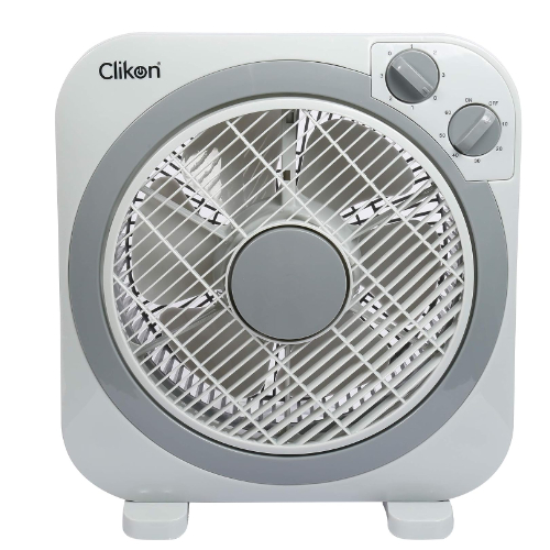 Clikon - 10' Inch Box Fan, Timer & Swing Function, 3 Speed Setting, Grey - CK221