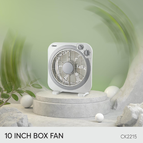 Clikon - 10' Inch Box Fan, Timer & Swing Function, 3 Speed Setting, Grey - CK221
