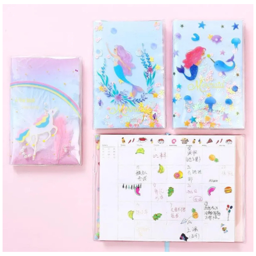 Fashion and shiny design, pearl and feather sequin Notebook/ Planner - Rainbow U