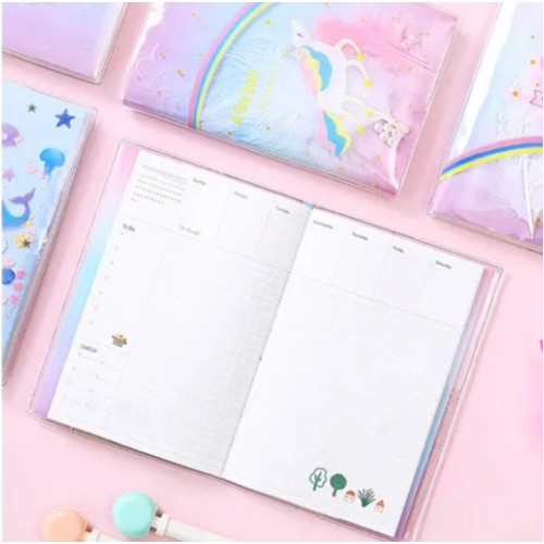 Fashion and shiny design, pearl and feather sequin Notebook/ Planner - Rainbow U