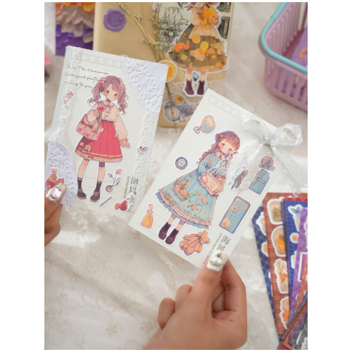 Kawaii Cartoon Characters Stickers - Pink Lady