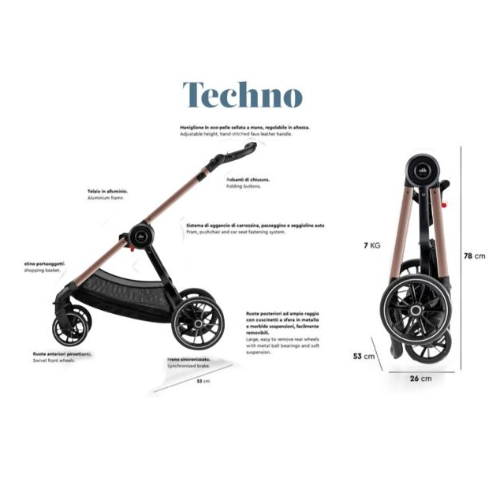 CAM  Techno Baby Stroller Aluminium Frame Base Universal Newborn/Infant/Baby/Kid