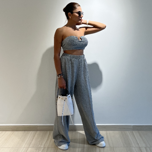 Poolkintown Women's 2 Piece Summer Outfits Crewneck Tank Tops Split Bodycon Midi