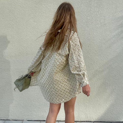 Comfortable light green cotton blouse and short with embroidery