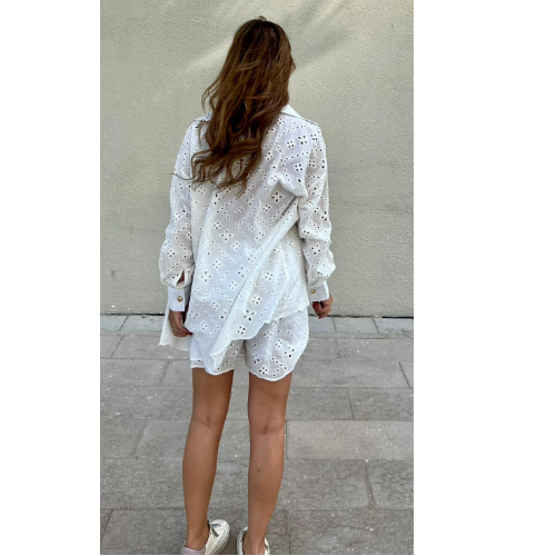 Comfortable light green cotton blouse and short with embroidery