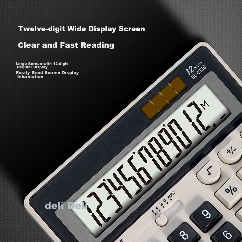 Deli Dual Power Computer Keyboard Calculator, 12-Digit Large Screen Horizontal D...