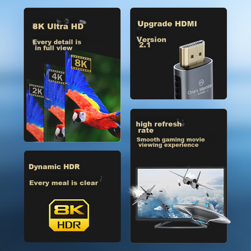 One's Member HDMI Cable 2.1 Version, 8K60Hz 4K120Hz 2K144Hz High-Definition Cabl...