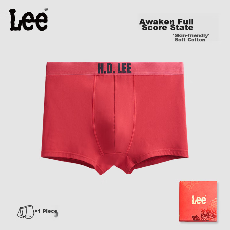LEE Red Men's Underwear, Pure Cotton, 3A Antibacterial, Breathable Boxer Briefs,...