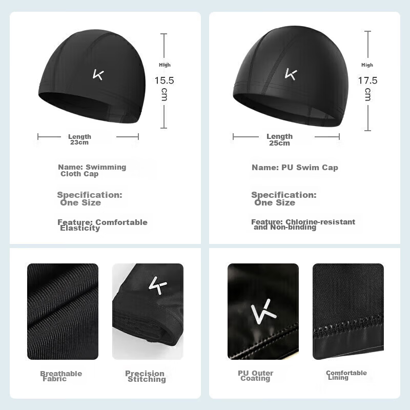 Keep Swimming Cap for Men And Women, PU Coated Waterproof Comfortable Non-Bindin...