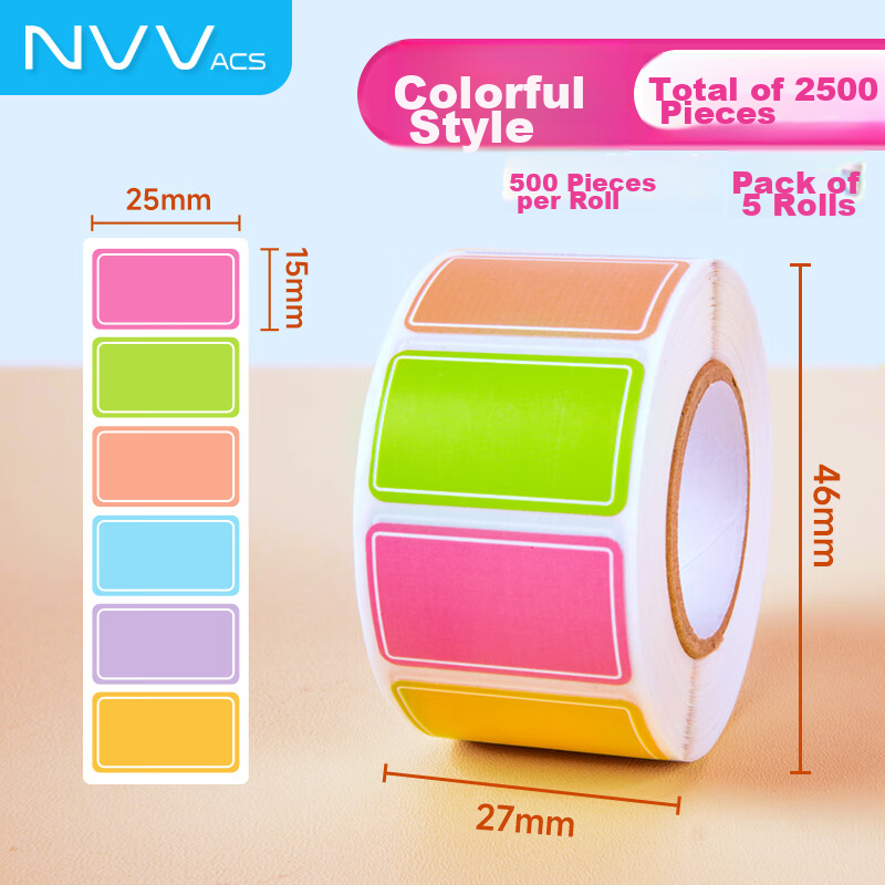 NVV Label Stickers, 5 Rolls, 2500 Pieces in Total, 25*15mm, Self-Adhesive Sticke...