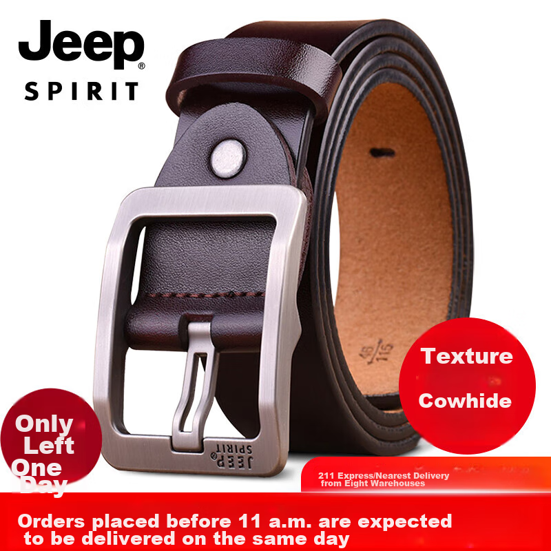 JEEP SPIRIT Men's Leather Belt, Business Casual Pin Buckle Belt, Gift for Young...