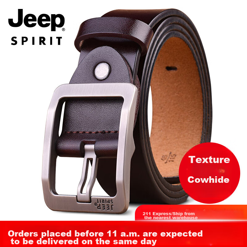 JEEP SPIRIT Men's Leather Belt, Business Casual Pin Buckle Belt, Gift for Young...