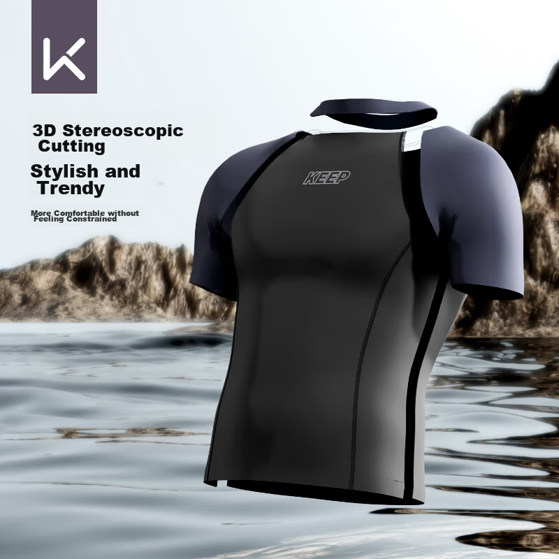 Keep Men's Swimwear, Short-Sleeved Contrasting Color Patchwork Swimsuit, Quick-D...