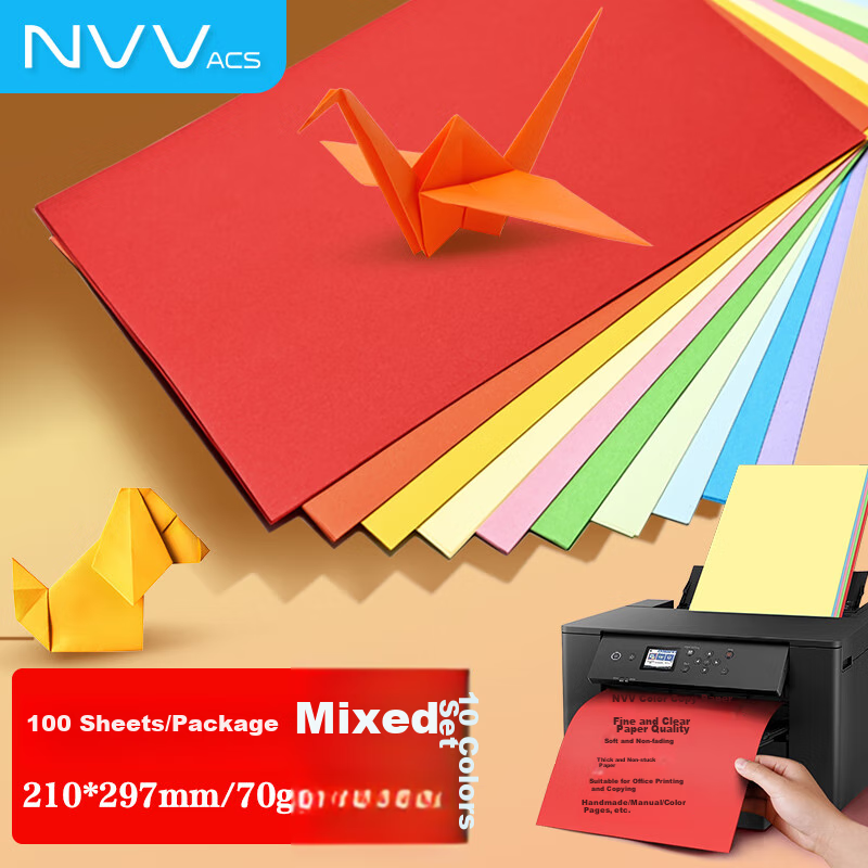 NVVA4 Colored Copy Paper Printing Paper, 70g Colored Multi-Color Kindergarten Ch...