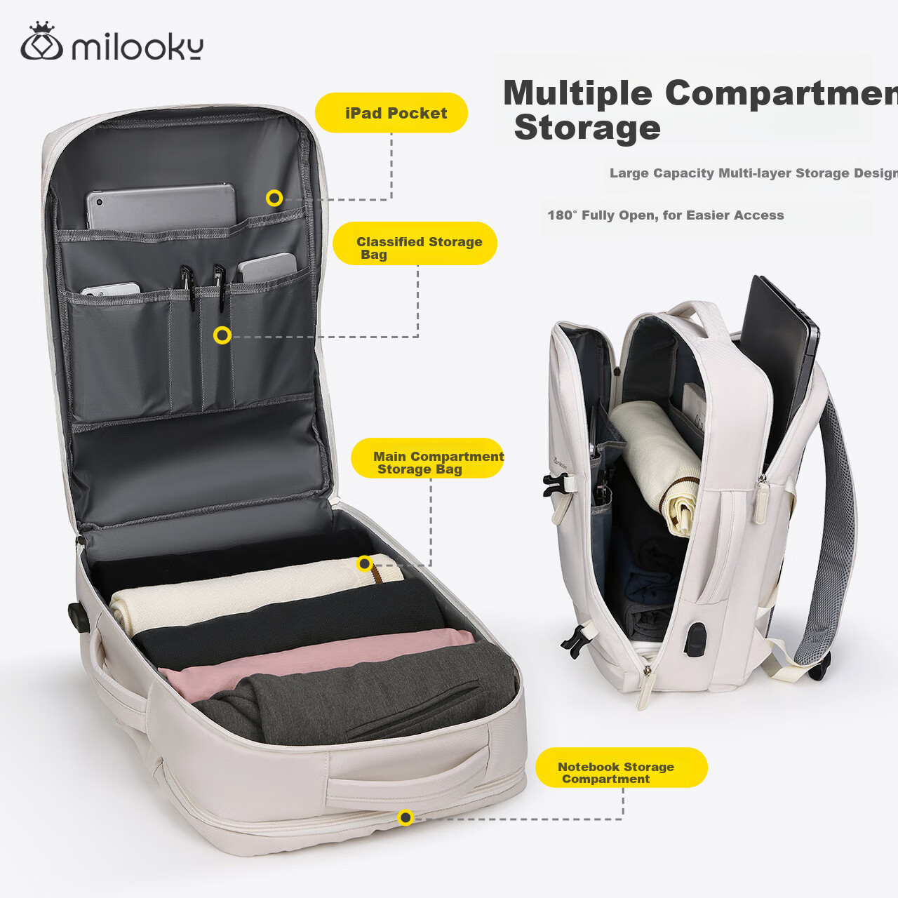 Milooky Large Capacity Backpack Student School Bag Unisex 16-inch Commuter Bag C...