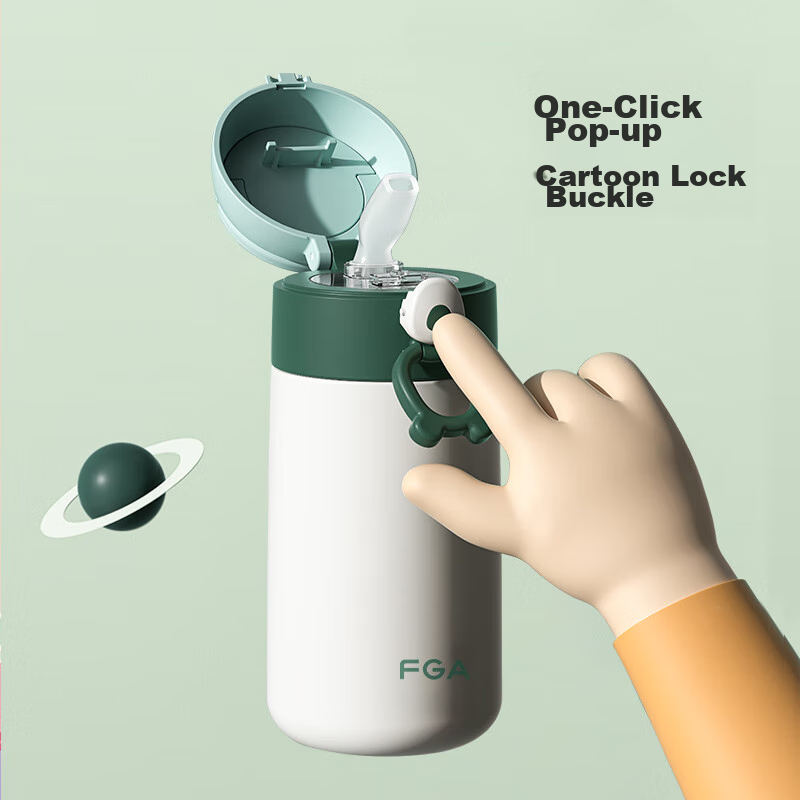 FGA Fuguang Straw Insulated Cup, 316 Stainless Steel, Children's Pop-Up Lid Cup,...