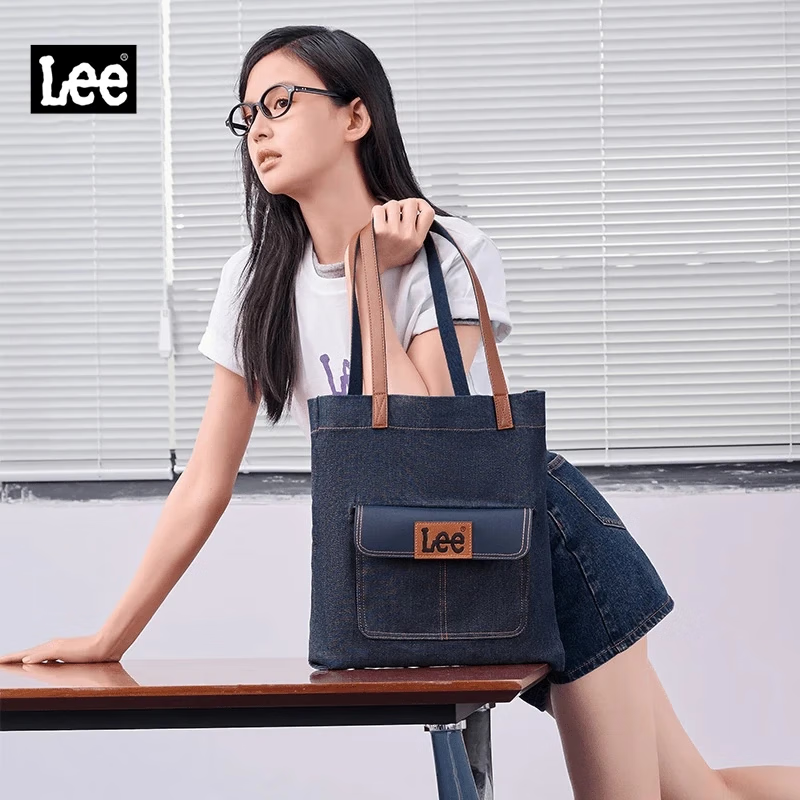 Lee Denim Canvas Tote Bag Large Capacity Unisex Men Women Shoulder Bag Commuter...