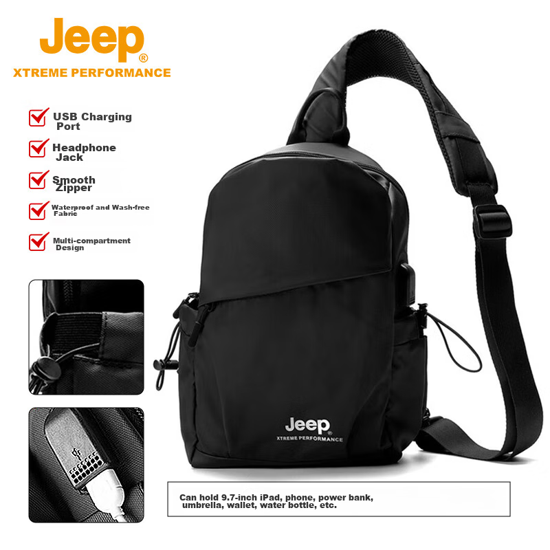 Jeep Shoulder Bag, Men's Outdoor Sports Portable Large Capacity Storage Bag, Cas...