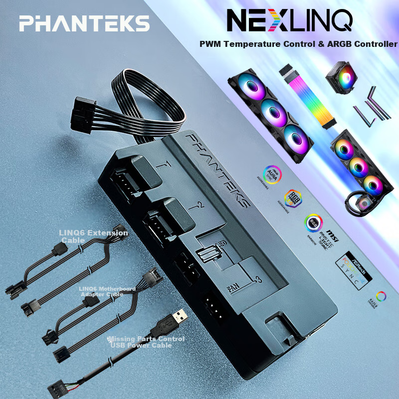 PHANTEKS Enthusiast NEXLINQ HUB Lighting/Fan Software Control Hub with Magnetic...