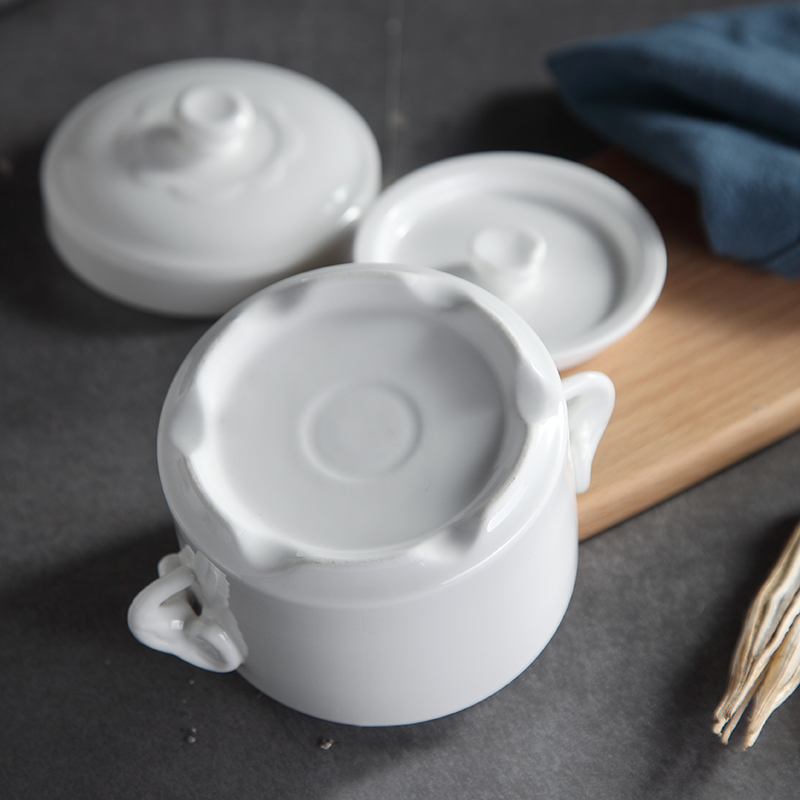 Remec Jinyu Rimei Pure White Double-Lid Double-Ear Ceramic Stew Pot, 1 Piece, 40...