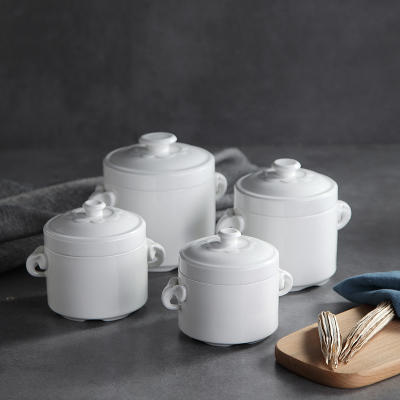 Remec Jinyu Rimei Pure White Double-Lid Double-Ear Ceramic Stew Pot, 1 Piece, 40...