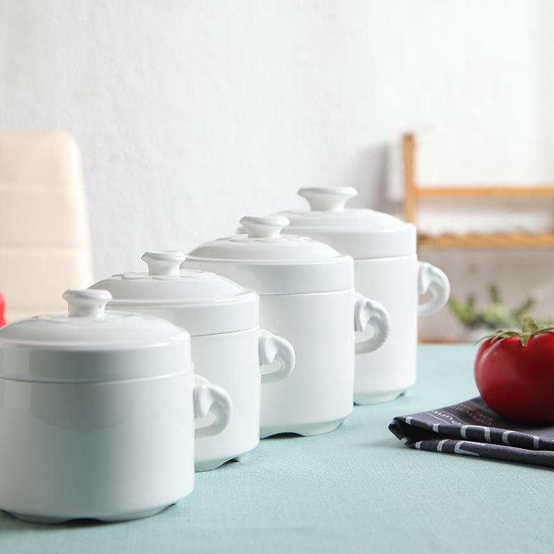 Remec Jinyu Rimei Pure White Double-Lid Double-Ear Ceramic Stew Pot, 1 Piece, 40...