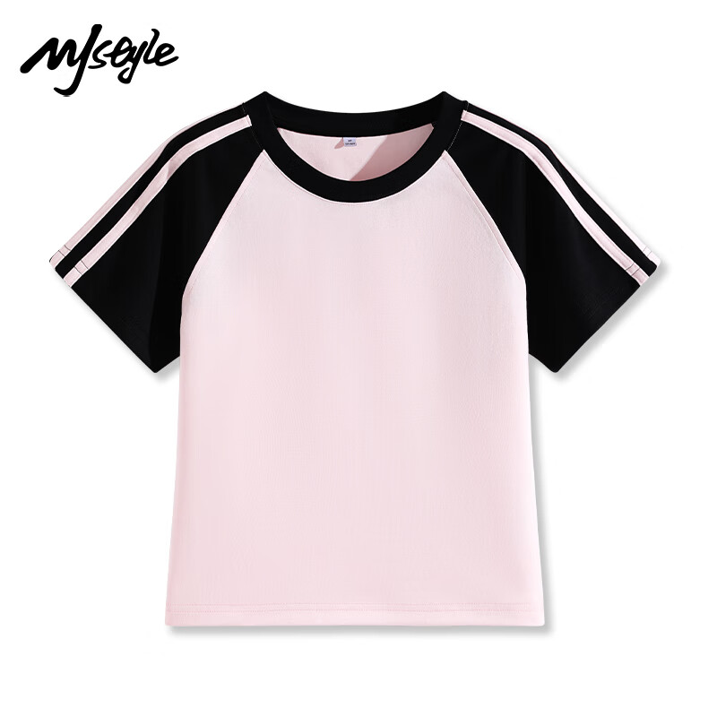 MJ STYLE Color Block Shoulder Patchwork Short Sleeve T-shirt Women's 2025 Spring...