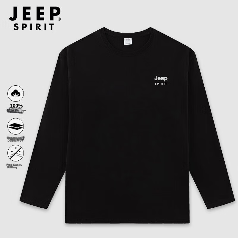 JEEP SPIRIT Long-Sleeve T-Shirt for Men, Pure Cotton, Loose-Fitting Pullover Und...
