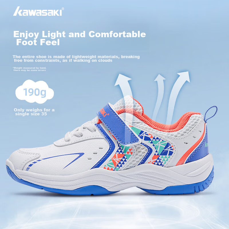 Kawasaki Youth Badminton Shoes, Wear-Resistant, Shock-Absorbing, Breathable, Spo...