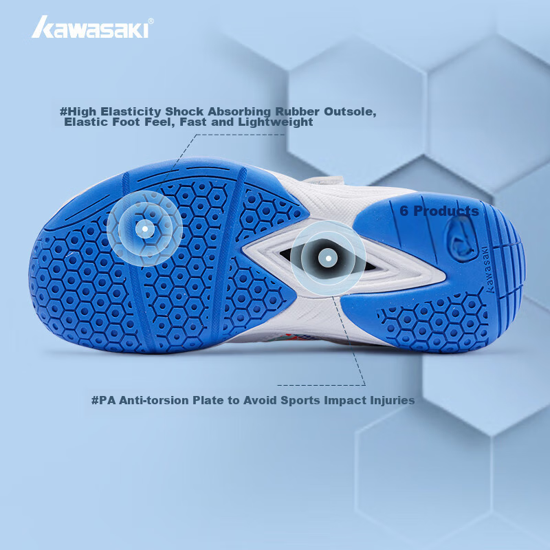 Kawasaki Youth Badminton Shoes, Wear-Resistant, Shock-Absorbing, Breathable, Spo...