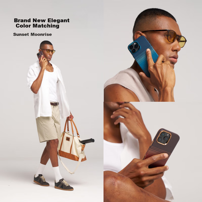 PITAKA Carbon Fiber Texture MagSafe Magnetic Absorption Kevlar Lens Protection C...