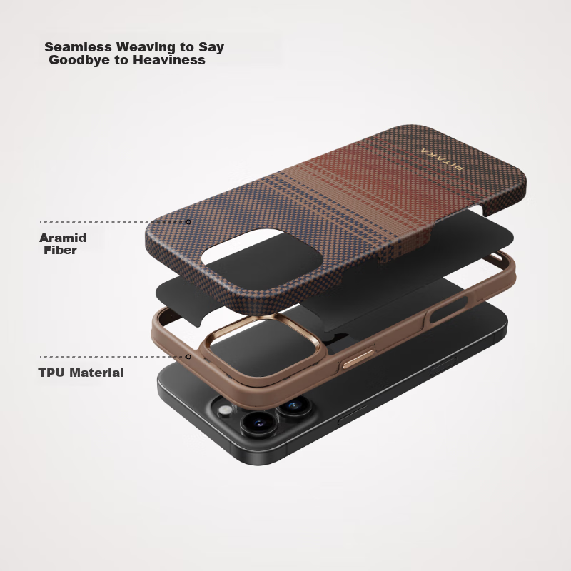 PITAKA Carbon Fiber Texture MagSafe Magnetic Absorption Kevlar Lens Protection C...