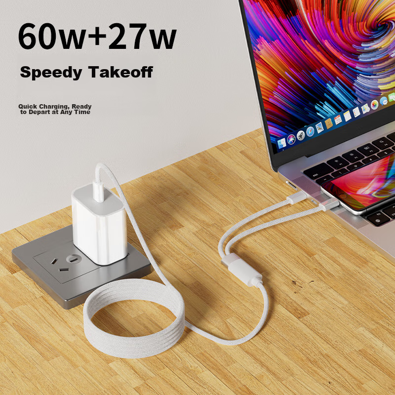 OKSJ Apple Charging Cable, Dual Type-C, One-To Data Cable, Two-In 60W+27W [Upgra...
