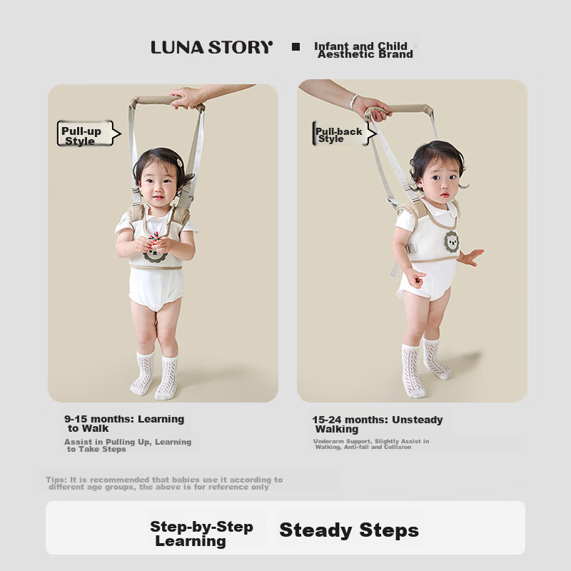 LUNASTORY Baby Walking Aid, Toddler Learning to Walk Strap, Anti-Fall Child Trac...