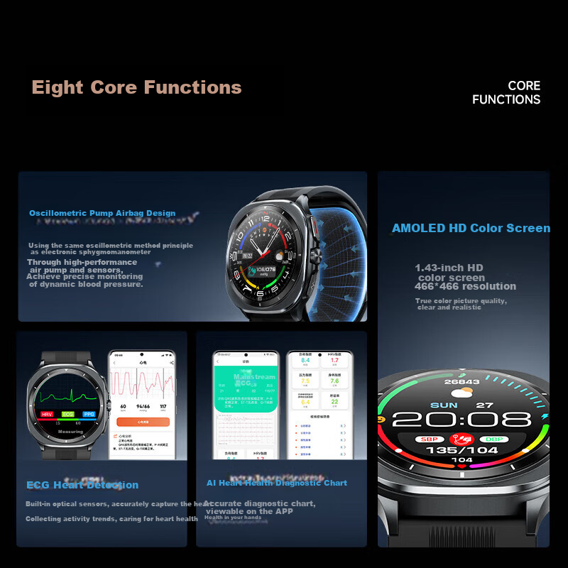 KPEP Medical Certified High Precision Blood Pressure Cuff Watch Assessing Uric A...