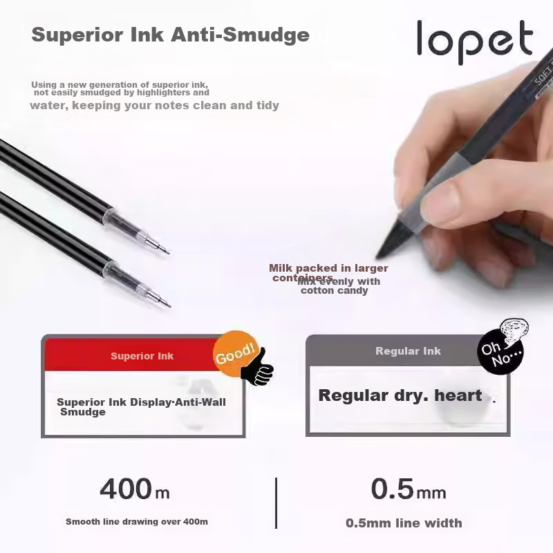 Lopet Retractable Gel Pen Refill, 0.5mm, Black, ST Pen Refill, Quick-Drying, Uni...