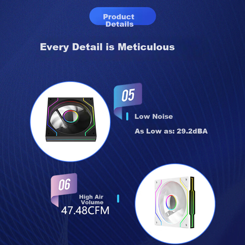 JPLAYER Ziyi Co-Branded Prism 4 Pro PLUS Case Fan, 12cm Black Anti-Leaf ARGB Syn...