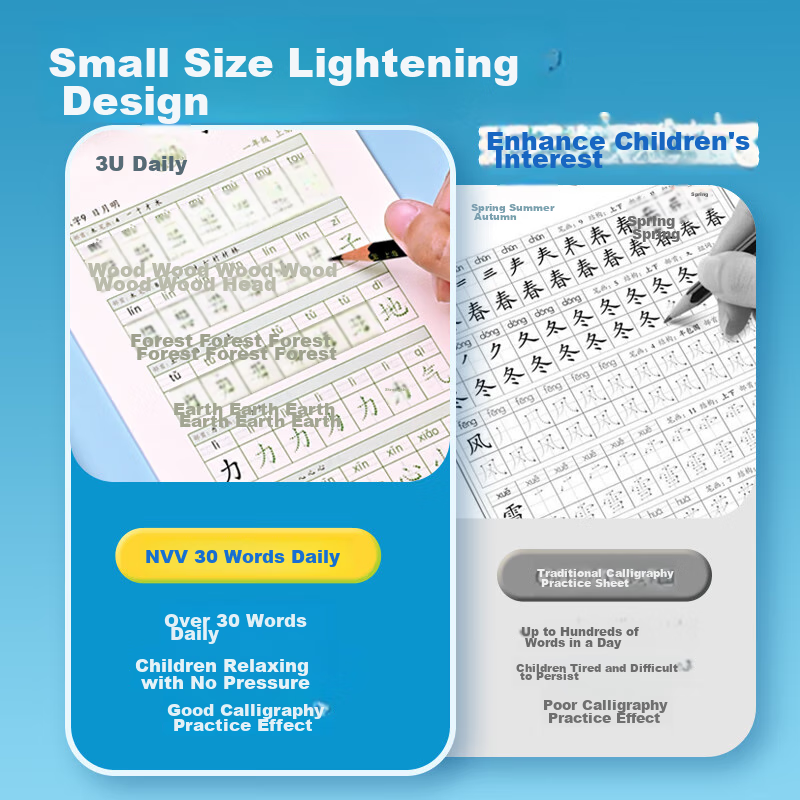 NVV Daily 30-Word Stress-Reducing Synchronous Copybook for Third Grade Chinese L...