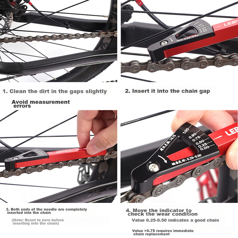 LeBycle Mountain And Road Bicycle Chain Measuring Ruler, Wear Indicator, Chain S...
