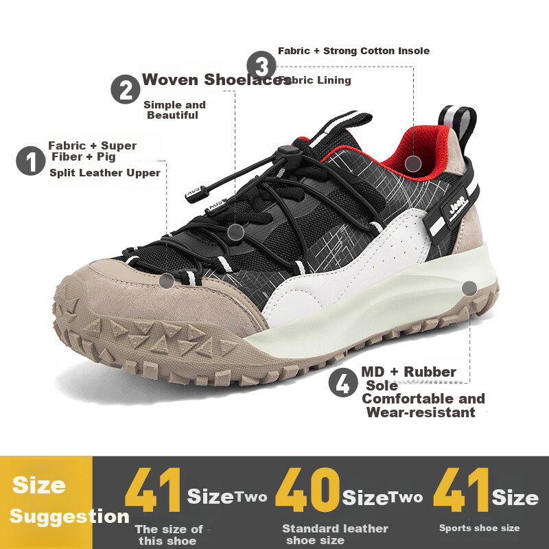 Jeep Men's Casual Shoes, Outdoor Wear-Resistant Hiking Boots, Strong Grip Sneake...