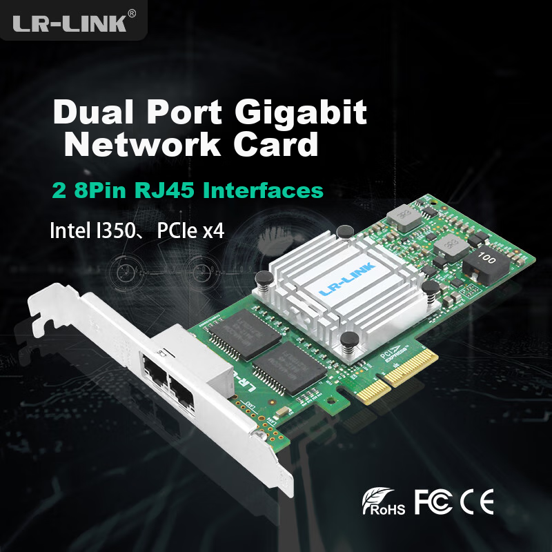 LR-LINK Lianrui LREC9712HT PCIEx4 Gigabit Dual-Port Network Card, I350-T2 Chip,...