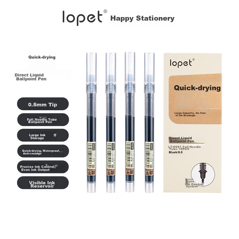 LOPET Rollerball Pen, Black Ink, 0.5mm, Quick-Drying, for Students' Exams, Writi...