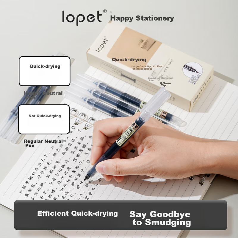 LOPET Rollerball Pen, Black Ink, 0.5mm, Quick-Drying, for Students' Exams, Writi...