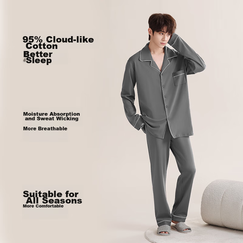 JOAE [Super Cool Series] Pure Cotton Men's Pajamas, Spring And Autumn Long-Sleev...