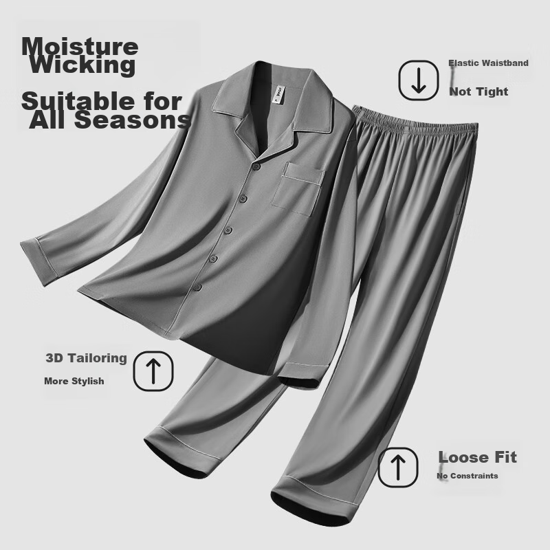 JOAE [Super Cool Series] Pure Cotton Men's Pajamas, Spring And Autumn Long-Sleev...