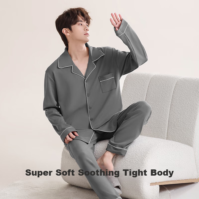 JOAE [Super Cool Series] Pure Cotton Men's Pajamas, Spring And Autumn Long-Sleev...