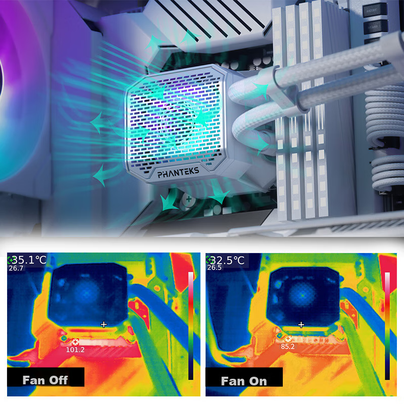 PHANTEKS M25 Black Whirlwind, White 360 All-In CPU Liquid Cooler, VRM Cooling, A...