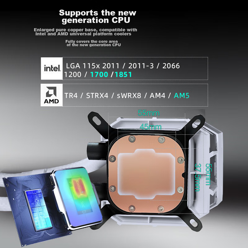 PHANTEKS M25 Black Whirlwind, White 360 All-In CPU Liquid Cooler, VRM Cooling, A...