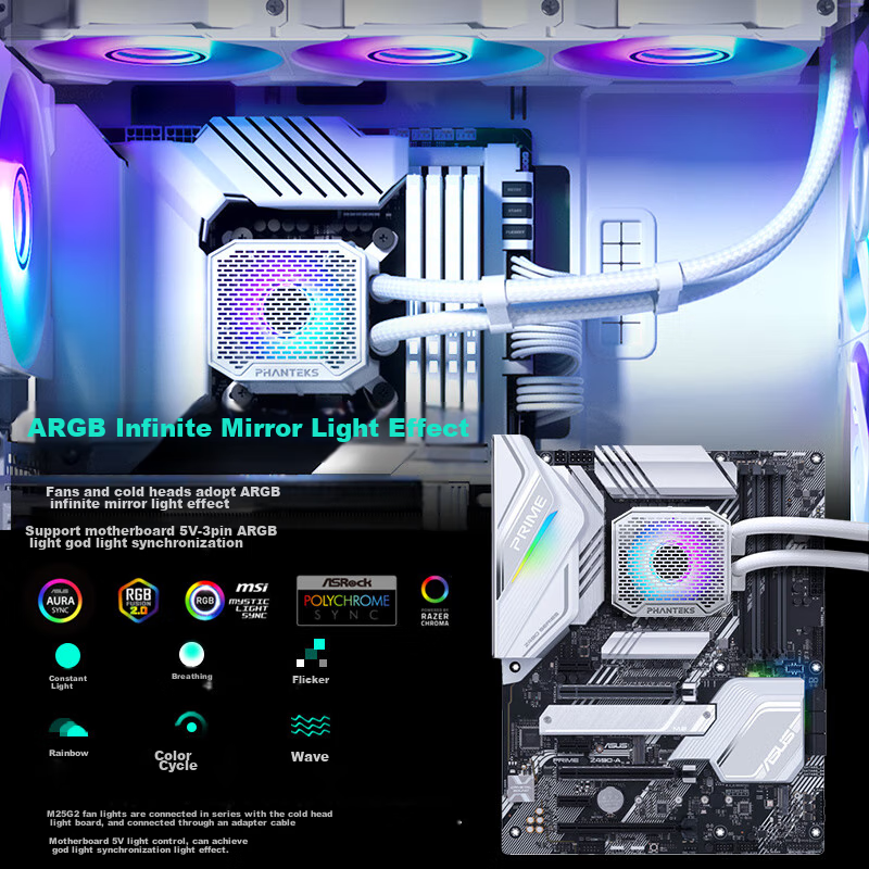 PHANTEKS M25 Black Whirlwind, White 360 All-In CPU Liquid Cooler, VRM Cooling, A...