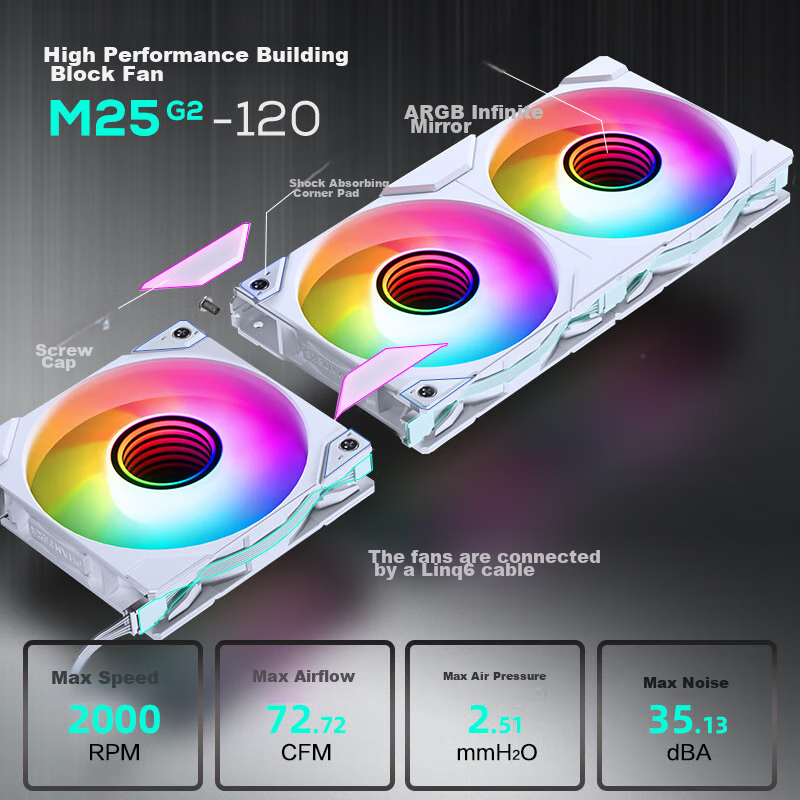 PHANTEKS M25 Black Whirlwind, White 360 All-In CPU Liquid Cooler, VRM Cooling, A...